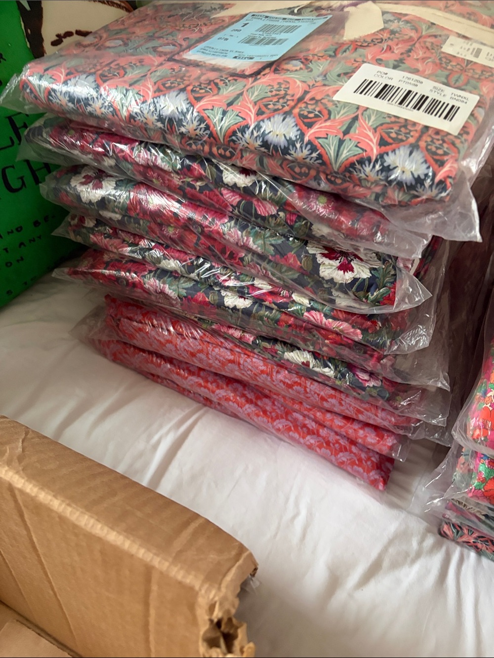 J. Crew Floral Coral, Pink and Green Bedding Stack